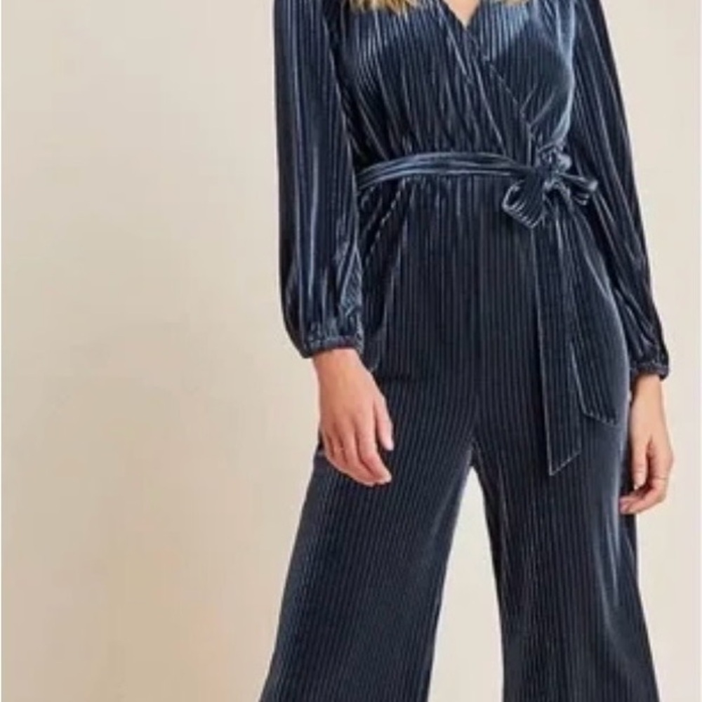 Anthropologie Ali & Jay Velvet Wrap Jumpsuit in Deep Navy